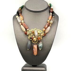 Vintage Accessocraft NYC Statement Natural Agate Stone Bead Necklace 17"